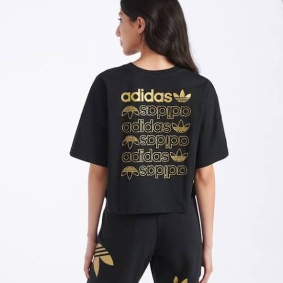 3/$25! Adidas Black and Gold Logo Top - Picture 2 of 5